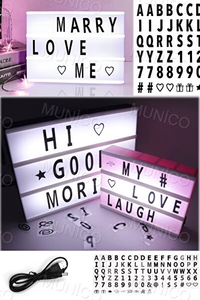 Munico 94 Harfli LED Mesaj Panosu Lightbox A5 Boy Işıklı Yazı Tahtası, USB Pi...