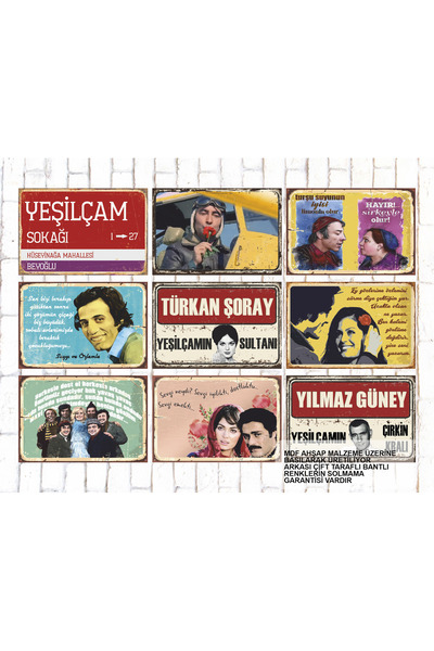 bin ler ce tablo 9 Parça Karışık Yazılı Ahşap Tablo Seti yeşilçam sokağı türk...