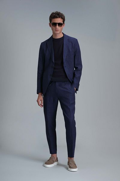 Lufian 111190329 Mario Smart Men's Chino Trousers Tailored Fit Men's Trousers Navy Blue