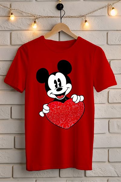 New Shine In Cart 6 and Above Purchases Get 1 T-Shirt as a Gift - Mickey Red Heart Printed Oversize T-Shirt