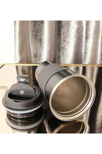 HEDİYEBİZİZ Father's Day Special Stainless Steel Black Thermos 450 ml - Gift Card and Wooden Note Holder
