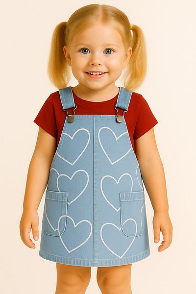 Mislina Gilet din denim pentru copii cu imprimeu RIBANA, rochie cu detaliu de buzunar din stofa denim