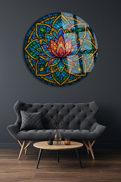 TAULART VİTRAY TEMALI LOTUS ÇİÇEĞİ KIRILMAZ LÜKS CAM TABO EV İŞ YERİ OFİS HEDİYESİ ULTRA CANLI RENKLİ