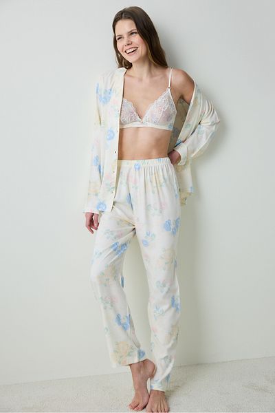 Penti Marina Chally Shirt Pants Ecru Pajama Set