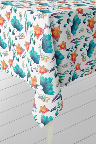 HediyeLabs Tropical Akvarel Floral Digital Tablecloth – Rainbow Garden Series
