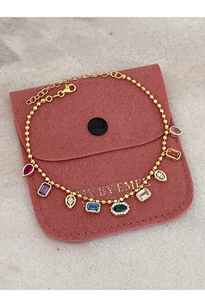 emy by emel luxury silver jewelry Halhal-Altın Kaplama Renkli Mix Taşlı Halha...