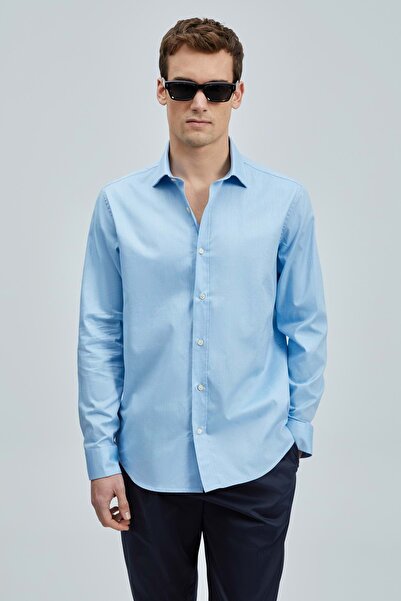Lufian 111010633 Danıel Men's Basic Shirt Regular Fit Men's Shirt Blue