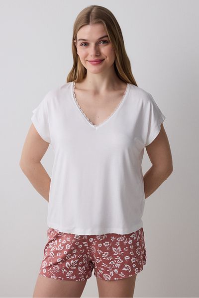 Penti Top de pijama tricou alb solid Mia