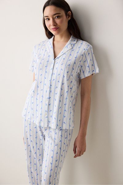 Penti Set de pijamale Roses Pointel Cămașă Pantaloni alb