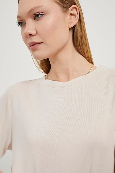 Arma Life Tricou de bază pentru femei, cu decolteu rotund, modal, crem