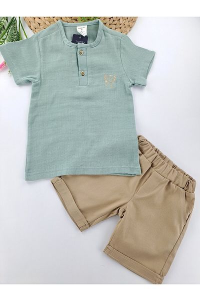 Butik Boy's Muslin Shirt, Lapel Collar Linen Shorts, Double Suit, Premium Quality