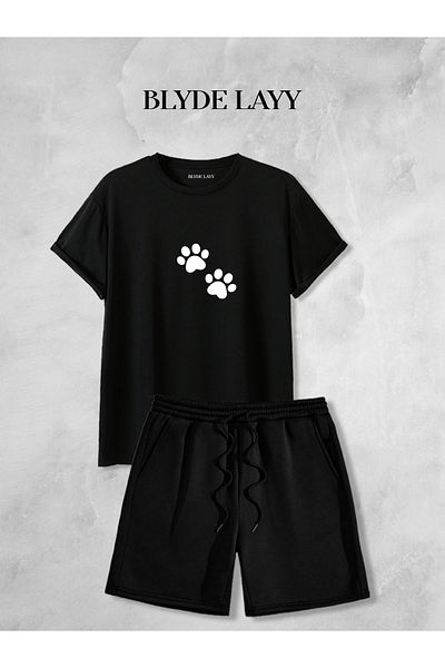BLYDE LAYY Unisex Paw Design Printed Shorts-T-Shirt Set