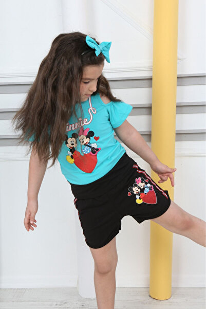 KAMİKAM Καλοκαιρινό σορτς από χτενισμένο βαμβάκι, κοριτσίστικο σετ, με μπαντάνα