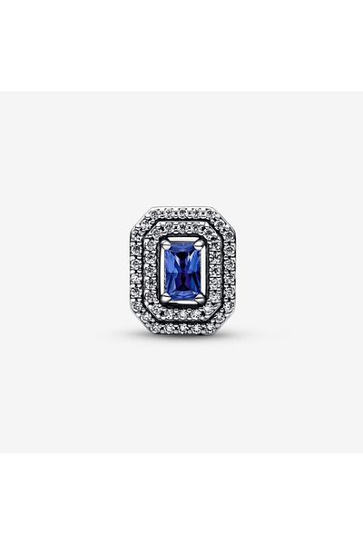 Pandora Talisman Pandora dreptunghiular cu Halo Zirconiu albastru stralucitor si inimioare - Argint 925