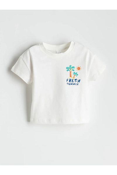 LC Waikiki Lcw Baby Ecru Embroidered Baby Boy T-Shirt and Pants 2-Pack