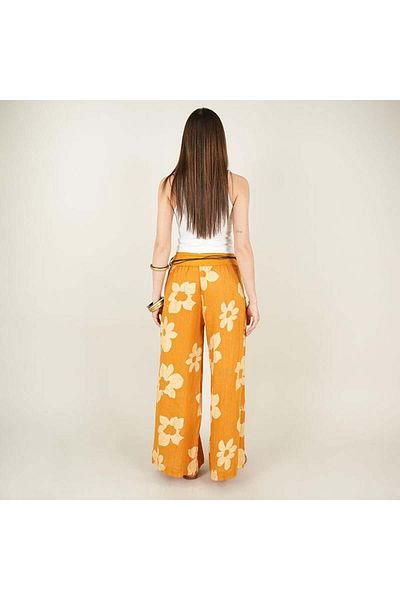 Ranasubaşı Floral Patterned Orange Linen Trousers