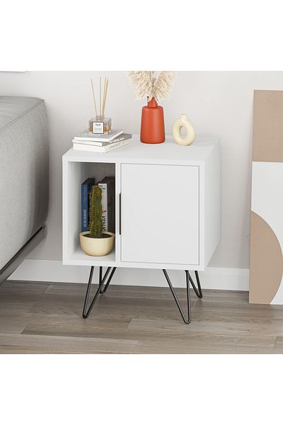 Mourah Home Glynn Modern Nightstand with Metal Legs, Storage Side Table for Bedroom & Living Room, Small Spaces