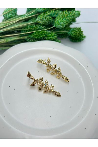 MyladyAccessoriess Baguette Stone Detailed Geometric Earrings (Steel)