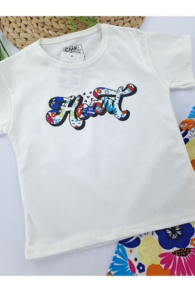 Butik Girl's Summer Thin Capri Pants T-Shirt Two-Piece Suit Printed