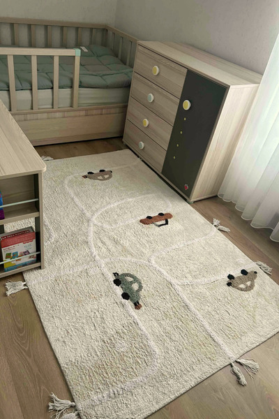 Cool Halı Cool Cotton Araba Yolu Krem Bebek Halısı Makinede Yıkanabilir Kayma...