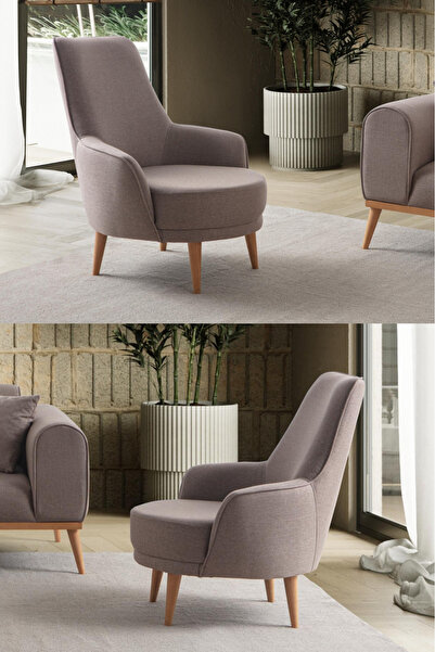 Haliloğlu Paris Keten Berjer Kahverengi Tekli Koltuk