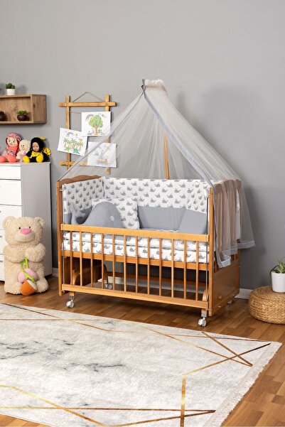 Bamgidoo Ahşap Yeni Doğan Bebek Beşik Anne Yanı Beşik (VERNİKLİ) 60x120 -gri ...