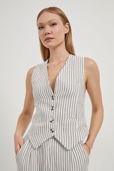 Arma Life Women's Sleeveless Summer Stripe Muslin White Short Vest