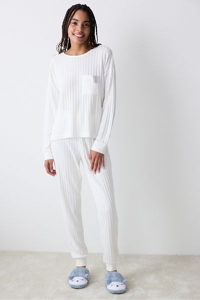 Penti Φούτερ Warm Hearts Rib Off White