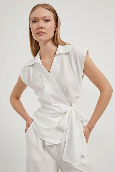 Arma Life Women's Sleeveless Blouse Elastic Pants White Double Bottom Top Set