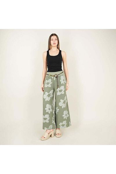 Ranasubaşı Linen Patterned Trousers Khaki