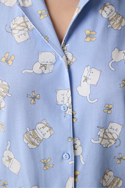 Penti Bowtiful Gömlek Pantolon Açık Mavi Pijama Takımı