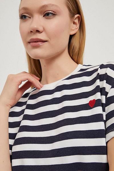 Arma Life Tricou de bază bleumarin cu dungi cu model de inimă pentru femei