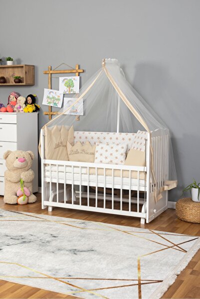 Bamgidoo Ahşap Beşik Anne Yanı Beşik Beyaz 60x120 Krem Prenses ( Kız ) Uyku S...