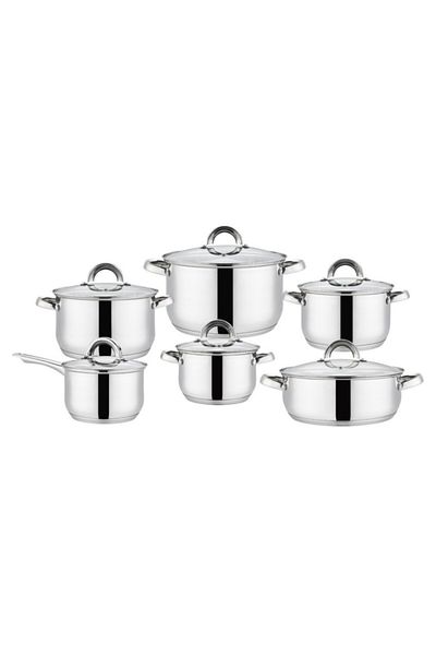 GRÜNBERG 12-piece set of 6 stainless steel pots with glass lids Grunberg