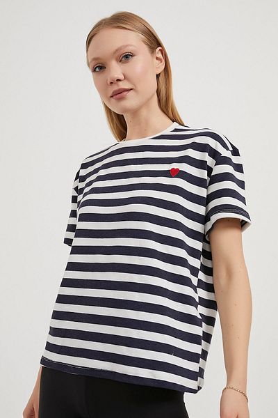 Arma Life Tricou de bază bleumarin cu dungi cu model de inimă pentru femei