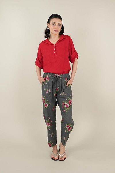 Ranasubaşı Rose Model Tied Linen Trousers Gray