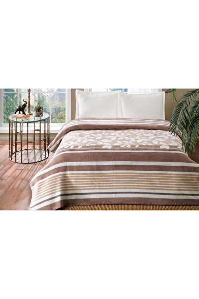 Taç Pamuk Battaniye Tina Kahve Çift Kişilik