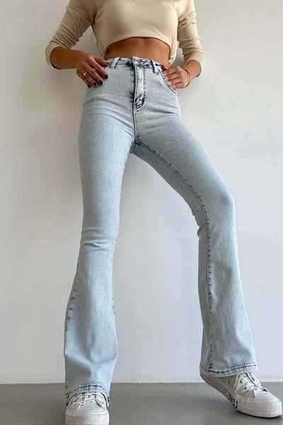 FashionForYou Blugi evazați cu talie înaltă Iselin, albastru-zăpadă, 38