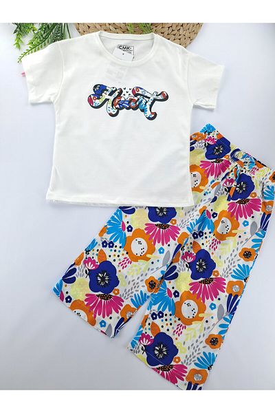 Butik Girl's Summer Thin Capri Pants T-Shirt Two-Piece Suit Printed