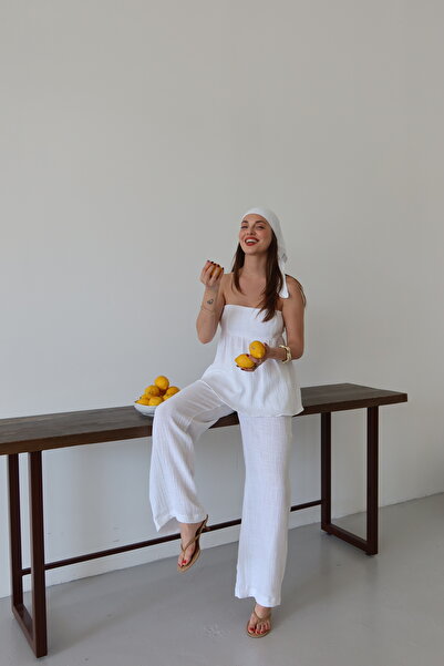 Laluvia Σετ Μουσελίνας Λευκή Μπαντάνα 100% Βαμβάκι - 30377