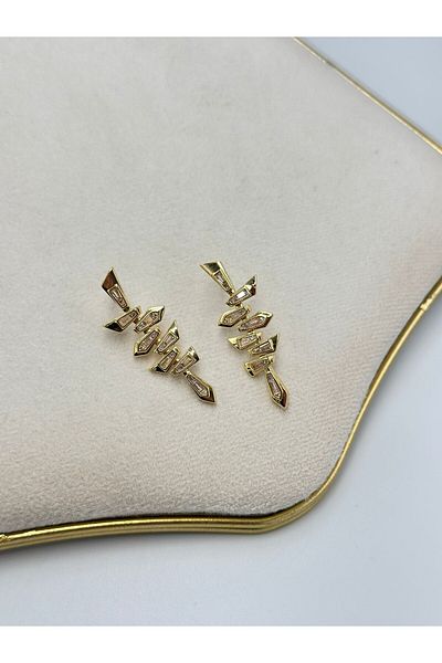 MyladyAccessoriess Baguette Stone Detailed Geometric Earrings (Steel)