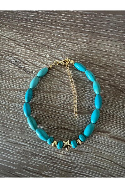 misstakıjewerly خلخال من الحجر الطبيعي بلون تركواز مع تفاصيل نجمة