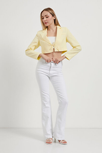 Arma Life Women's Linen Look Lace-Up Tight Yellow Crop Jacket