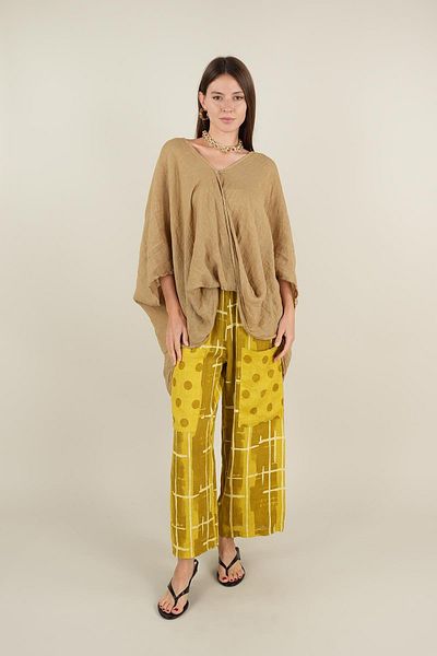 Ranasubaşı Geo Model Linen Trousers with Front Pockets Yellow