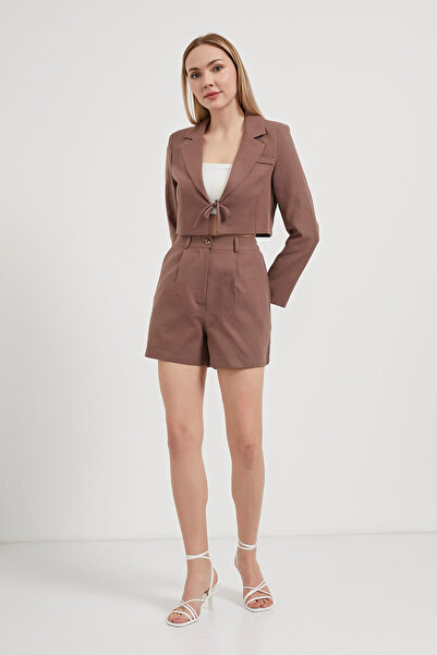 Arma Life Дамско кафяво късо яке с дантела и ленен вид