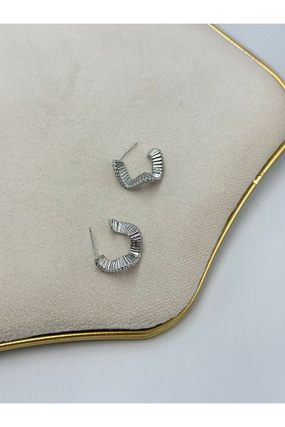 MyladyAccessoriess Zircon Stone and Crimp Detail Premium Hoop Earrings Silver