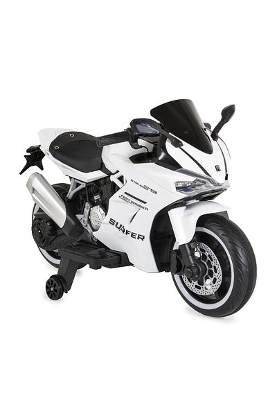 Moni Electric Motorcycle for Children 3-8 Years Old, Moni Surfer White – 12V, Bluetooth, MP3, 8 km/h