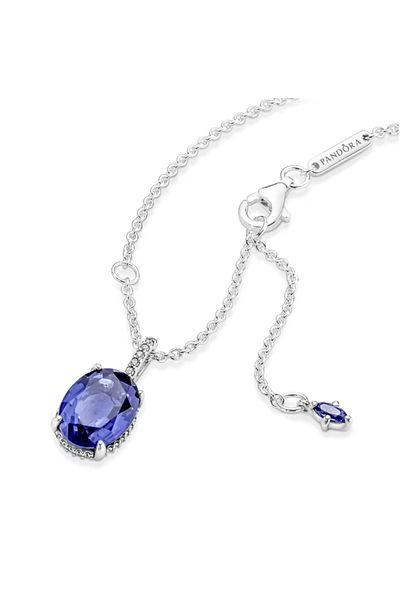 Pandora Colier Pandora cu pandantiv tip Halo Albastru impozant si stralucitor Argint 925 - 45 cm