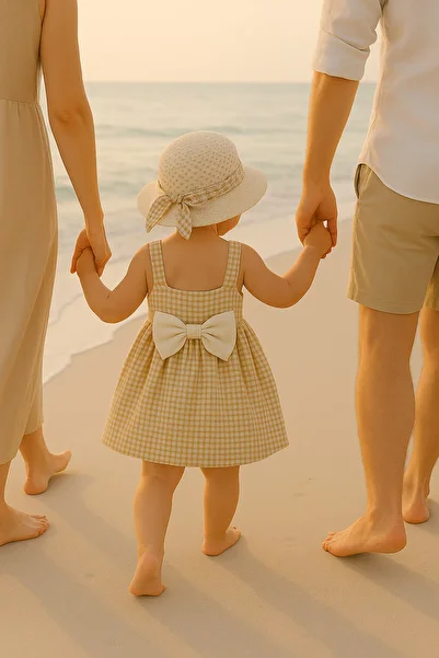 Chicsy Baby فستان بناتي مرن منقوش بفيونكة وقبعة