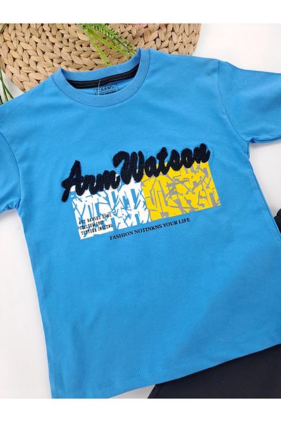 Butik Tricou brodat pentru băiat, pantaloni scurți Jogger, tricou, set din două piese, calitate premium